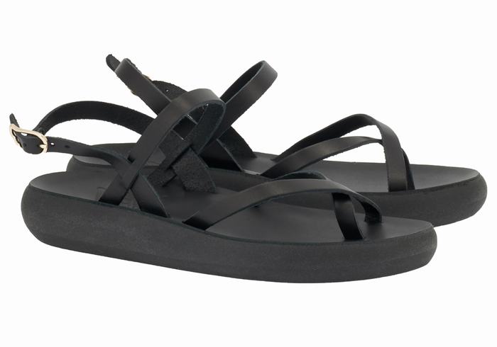 Black Ancient Greek Sandals Tereza Comfort Women Back-Strap Sandals | RWE8060RJ