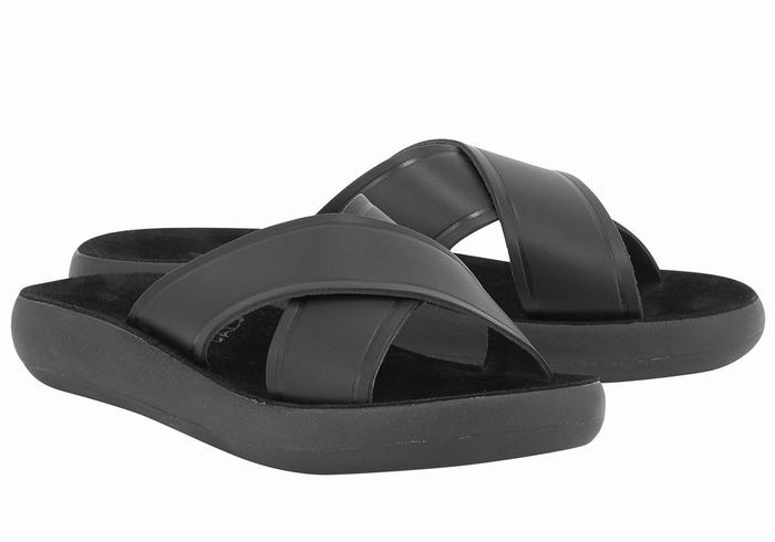 Black Ancient Greek Sandals Thais Comfort Women Slide Sandals | UOL6731KW