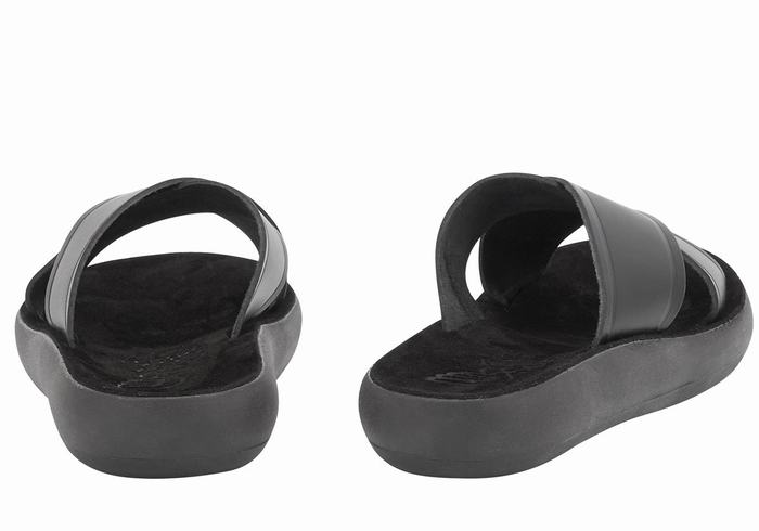 Black Ancient Greek Sandals Thais Comfort Women Slide Sandals | UOL6731KW