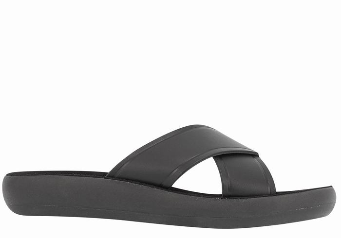 Black Ancient Greek Sandals Thais Comfort Women Slide Sandals | UOL6731KW