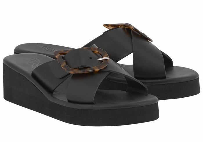 Black Ancient Greek Sandals Thais Rainbow Women Wedge Sandals | JTB3189OY