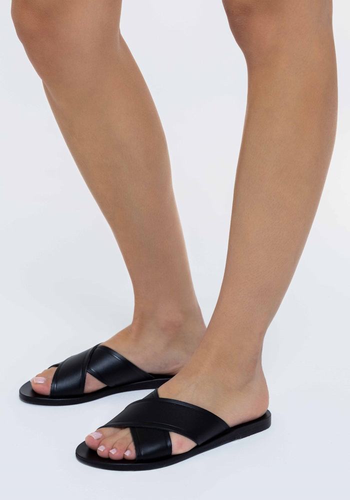 Black Ancient Greek Sandals Thais Women Slide Sandals | NQK5844VM