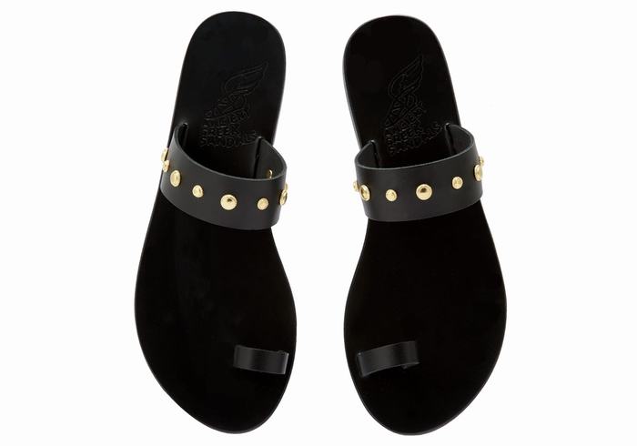 Black Ancient Greek Sandals Thalia Bee Women Toe-Post Sandals | WGC4068BO