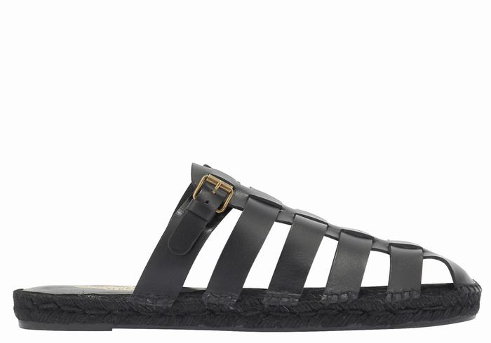 Black Ancient Greek Sandals Thasos 210 Men Fisherman Sandals | VGK5582SQ