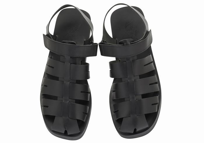 Black Ancient Greek Sandals Tilemachos Men Fisherman Sandals | DBK8519EC