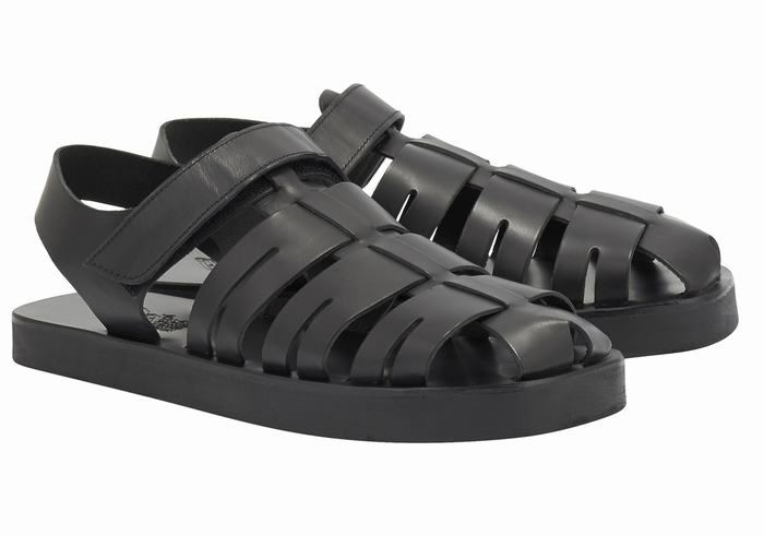 Black Ancient Greek Sandals Tilemachos Men Fisherman Sandals | DBK8519EC