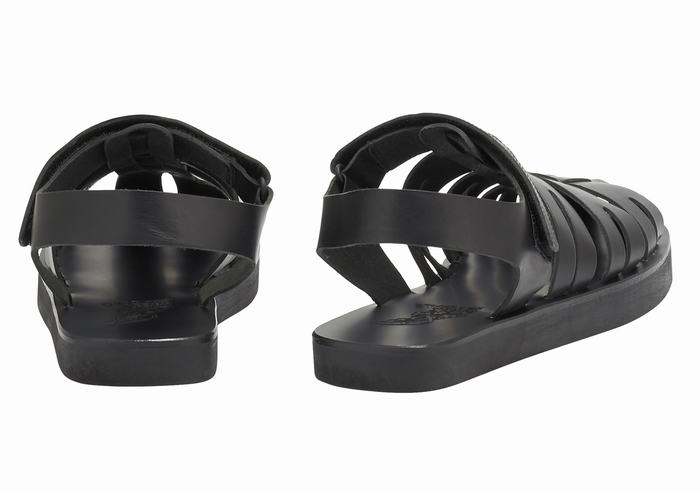 Black Ancient Greek Sandals Tilemachos Men Fisherman Sandals | DBK8519EC