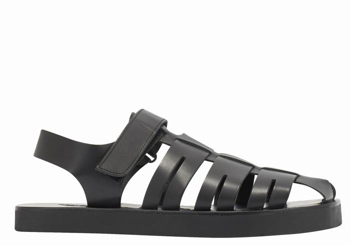 Black Ancient Greek Sandals Tilemachos Men Fisherman Sandals | DBK8519EC