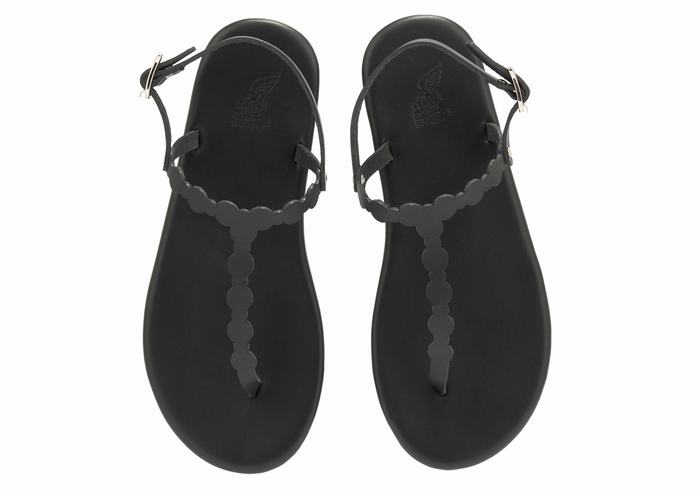 Black Ancient Greek Sandals Velos Flip Flop Women Back-Strap Sandals | ODZ2594IP