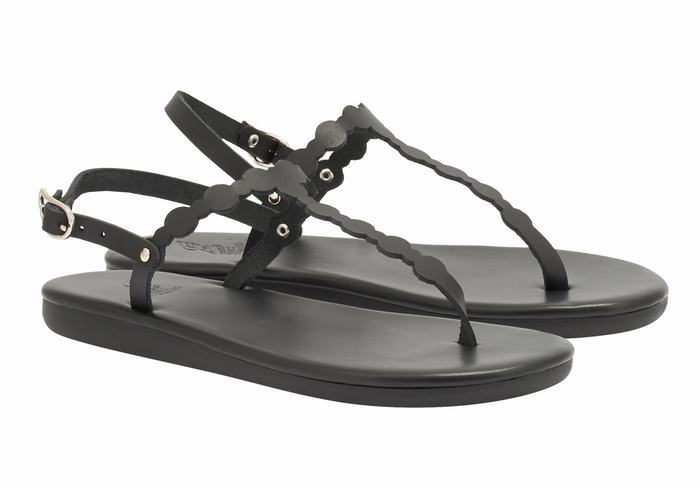 Black Ancient Greek Sandals Velos Flip Flop Women Back-Strap Sandals | ODZ2594IP