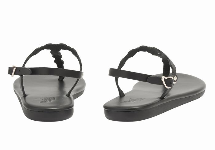 Black Ancient Greek Sandals Velos Flip Flop Women Back-Strap Sandals | ODZ2594IP