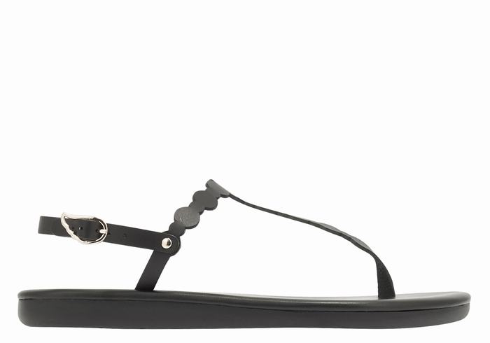 Black Ancient Greek Sandals Velos Flip Flop Women Back-Strap Sandals | ODZ2594IP