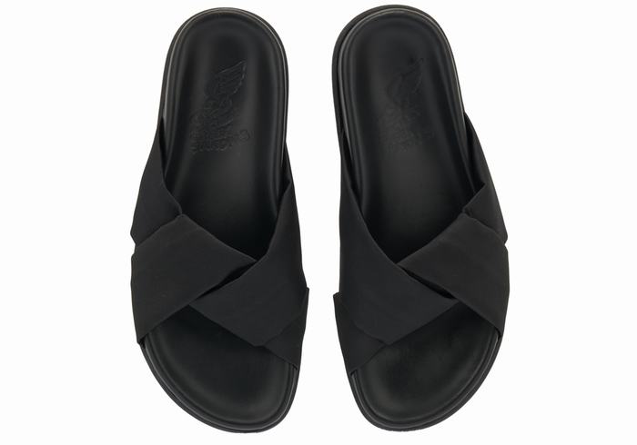 Black Ancient Greek Sandals Whitney Footbed Women Slide Sandals | FRY2186DO