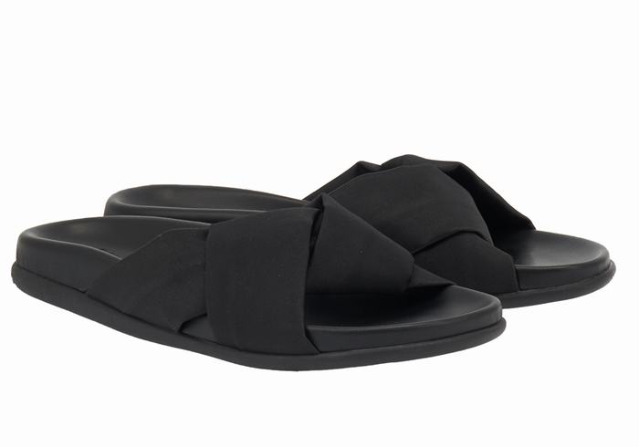 Black Ancient Greek Sandals Whitney Footbed Women Slide Sandals | FRY2186DO