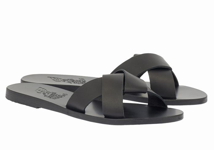 Black Ancient Greek Sandals Whitney Women Slide Sandals | NGI1010NN