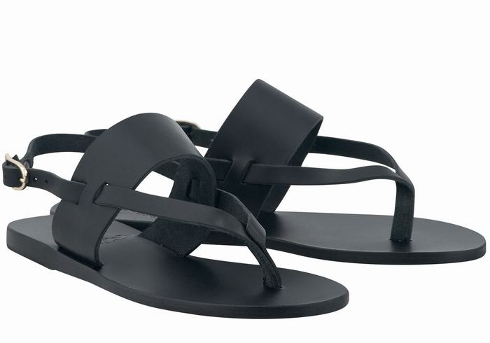 Black Ancient Greek Sandals Zoe Flip Flop Leather Women Back-Strap Sandals | RIQ8367NN