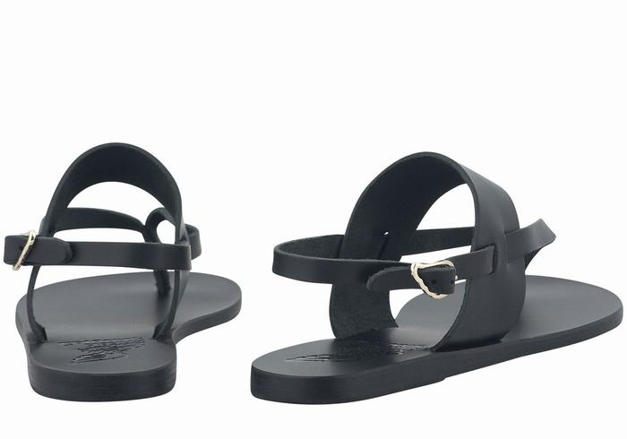 Black Ancient Greek Sandals Zoe Flip Flop Leather Women Back-Strap Sandals | RIQ8367NN