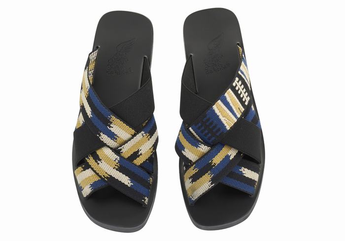 Black Blue Ancient Greek Sandals Neoklis Men Slide Sandals | GDD575UA