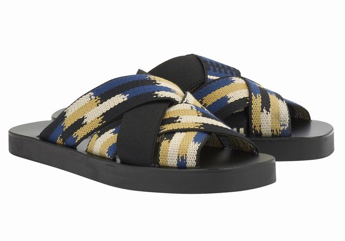 Black Blue Ancient Greek Sandals Neoklis Men Slide Sandals | GDD575UA