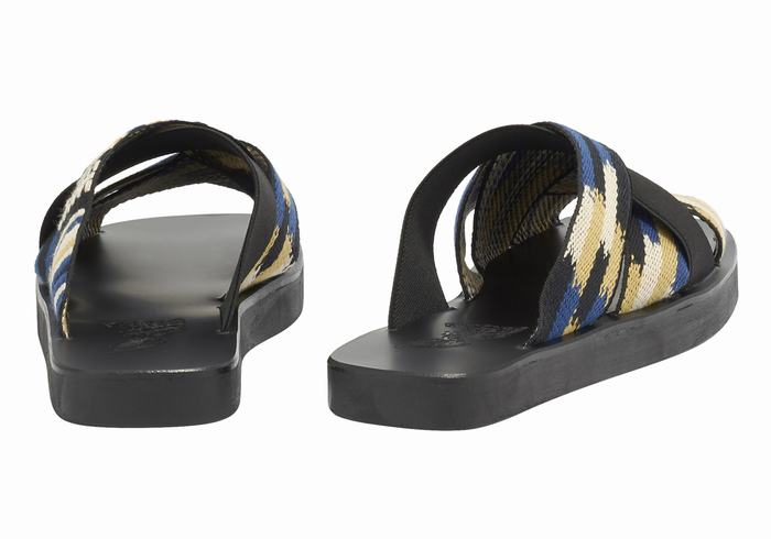 Black Blue Ancient Greek Sandals Neoklis Men Slide Sandals | GDD575UA