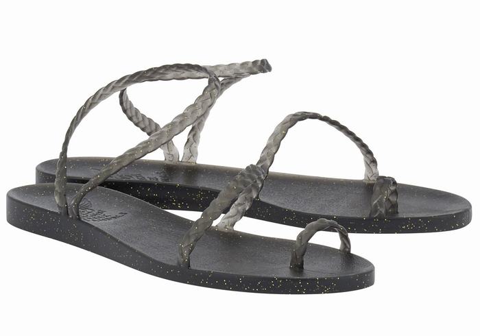 Black Gold Ancient Greek Sandals Eleftheria Women Braided Sandals | GON5827KW