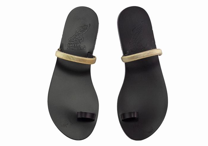 Black Gold Ancient Greek Sandals Konaki Women Toe-Post Sandals | XPE7631XK