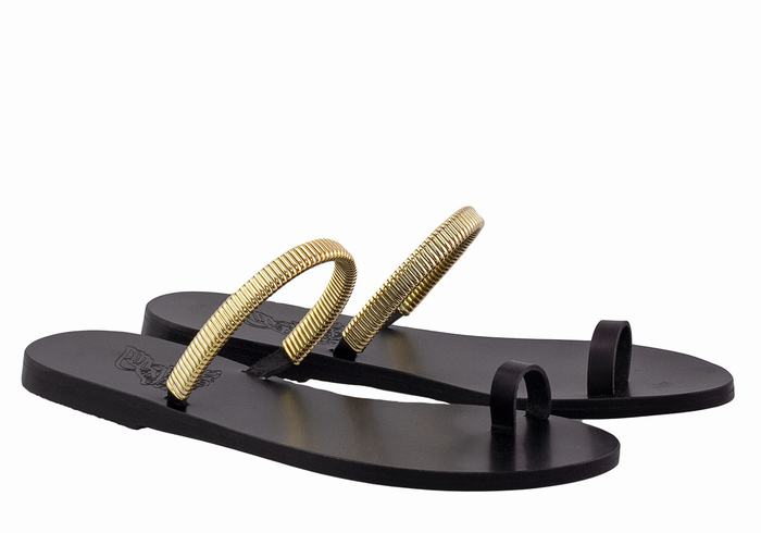 Black Gold Ancient Greek Sandals Konaki Women Toe-Post Sandals | XPE7631XK