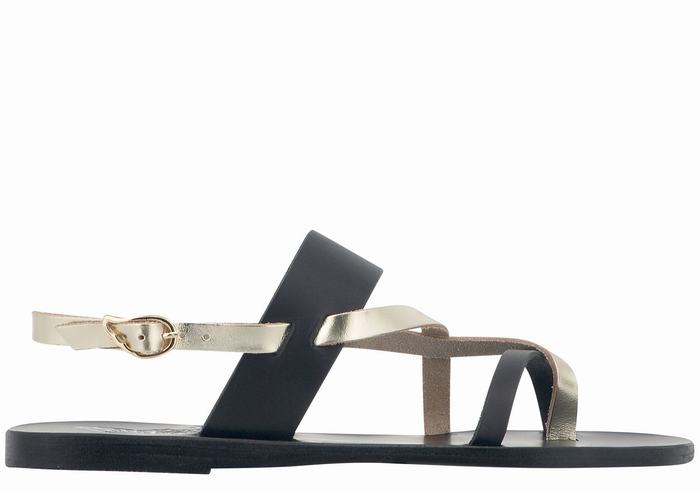 Black Gold White Ancient Greek Sandals Alethea Leather Women Back-Strap Sandals | EKC5425RD