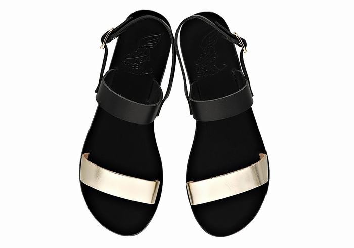 Black Gold White Ancient Greek Sandals Clio Women Back-Strap Sandals | XOY4896HE