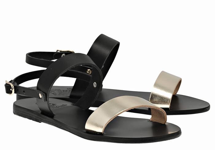 Black Gold White Ancient Greek Sandals Clio Women Back-Strap Sandals | XOY4896HE