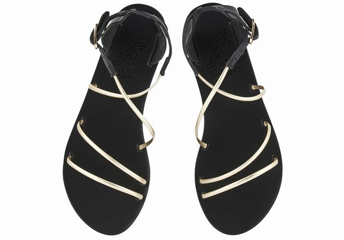 Black Gold White Ancient Greek Sandals Meloivia Women Ankle Strap Sandals | WGJ2793IX