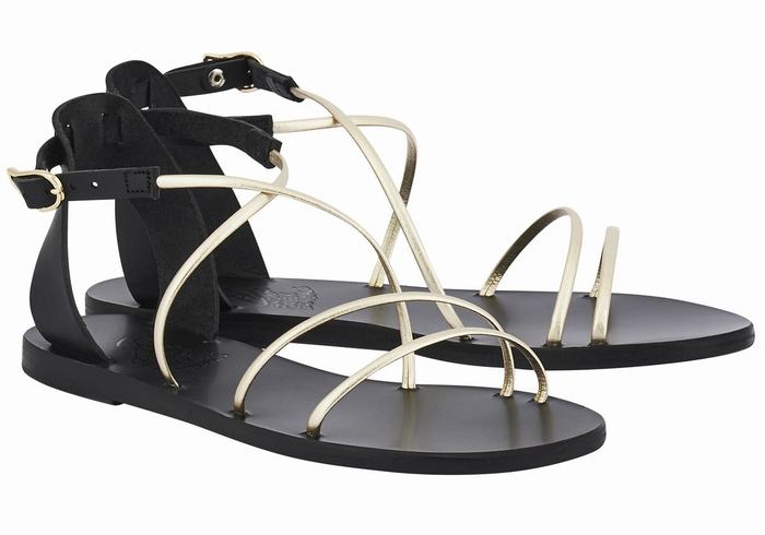 Black Gold White Ancient Greek Sandals Meloivia Women Ankle Strap Sandals | WGJ2793IX