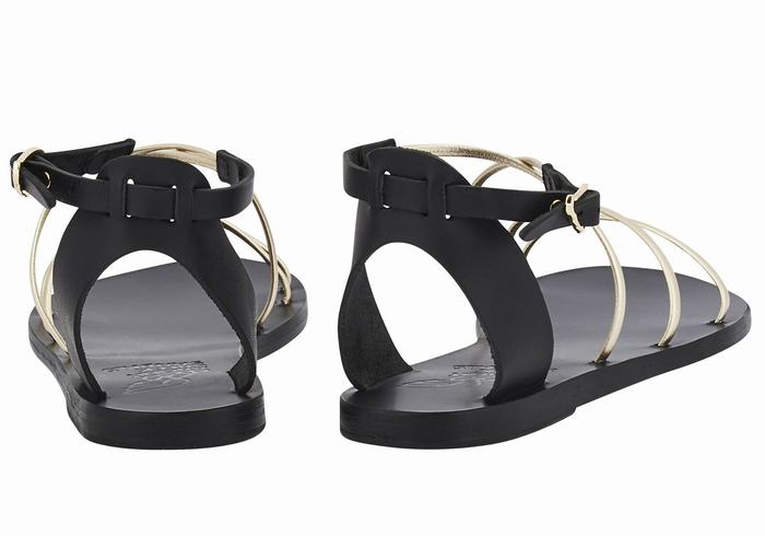 Black Gold White Ancient Greek Sandals Meloivia Women Ankle Strap Sandals | WGJ2793IX