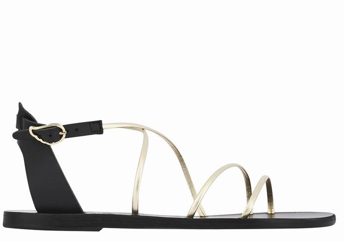 Black Gold White Ancient Greek Sandals Meloivia Women Ankle Strap Sandals | WGJ2793IX