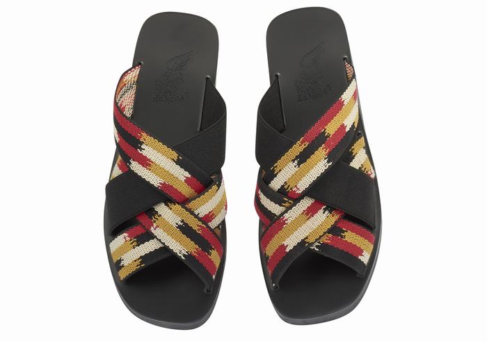 Black Red Ancient Greek Sandals Neoklis Men Slide Sandals | QVU527IJ