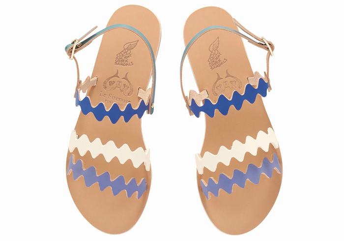 Blue White Ancient Greek Sandals Clio Onda Women Back-Strap Sandals | VSV524FL