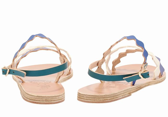 Blue White Ancient Greek Sandals Clio Onda Women Back-Strap Sandals | VSV524FL