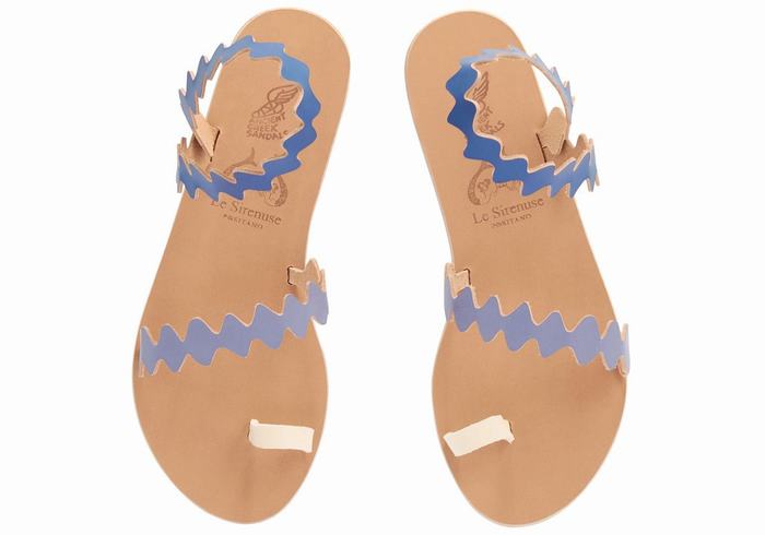 Blue White Ancient Greek Sandals Eleftheria Onda Leather Women Toe-Post Sandals | USS235VE