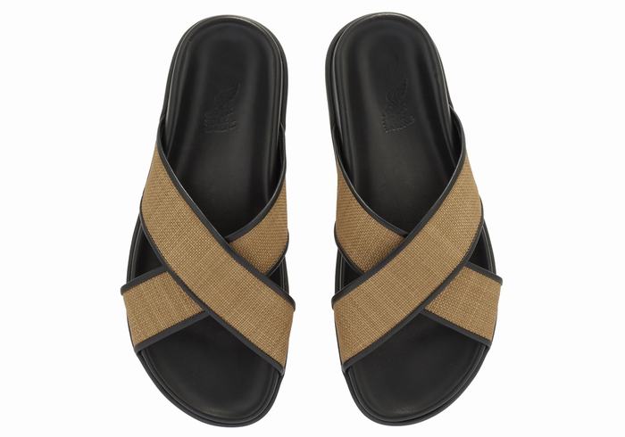 Brown Black Ancient Greek Sandals Thais Footbed Women Slide Sandals | TAJ7269LI