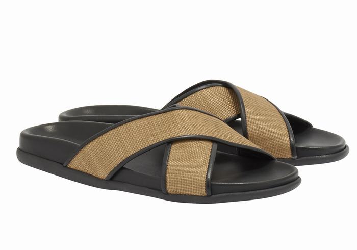 Brown Black Ancient Greek Sandals Thais Footbed Women Slide Sandals | TAJ7269LI