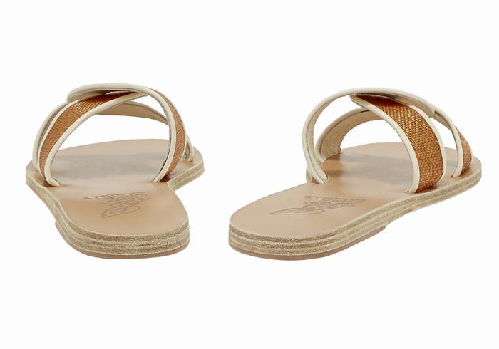 Brown White Ancient Greek Sandals Desmos Women Slide Sandals | HDZ1561TY