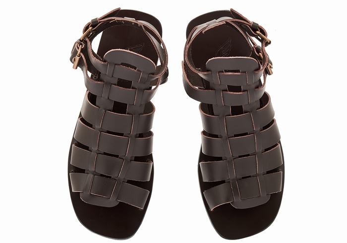 Chocolate Ancient Greek Sandals Alexandros Leather Men Fisherman Sandals | NIB258OS