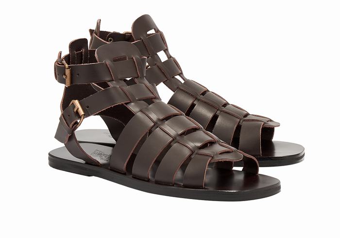 Chocolate Ancient Greek Sandals Alexandros Leather Men Fisherman Sandals | NIB258OS