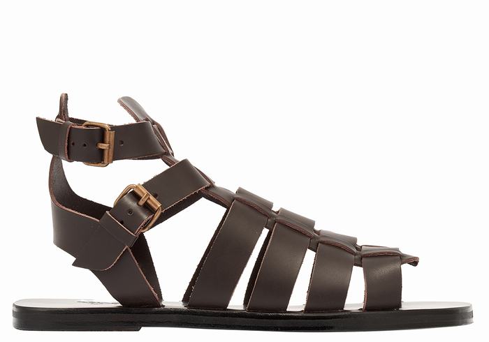 Chocolate Ancient Greek Sandals Alexandros Leather Men Fisherman Sandals | NIB258OS