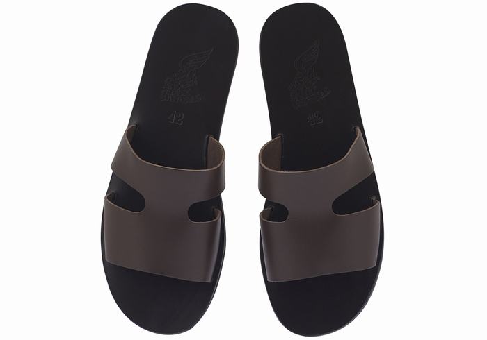 Chocolate Ancient Greek Sandals Apteros Men Slide Sandals | RHO948PS