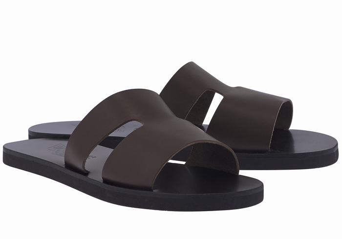 Chocolate Ancient Greek Sandals Apteros Men Slide Sandals | RHO948PS