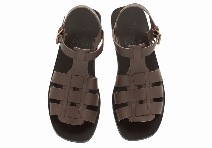 Chocolate Ancient Greek Sandals Ektoras Leather Men Fisherman Sandals | LTY406DP