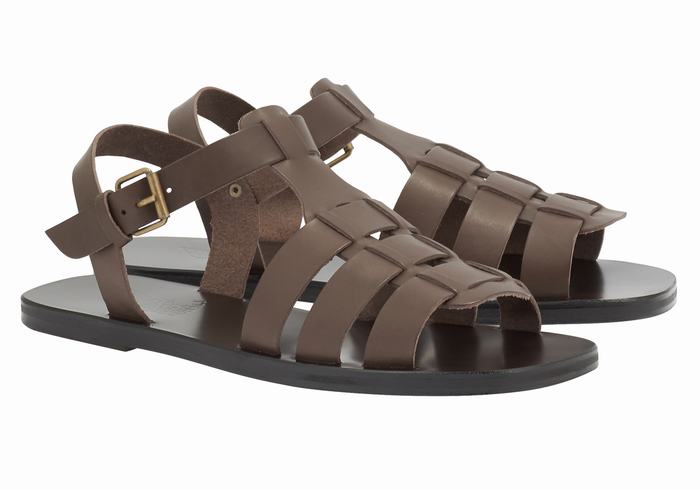 Chocolate Ancient Greek Sandals Ektoras Leather Men Fisherman Sandals | LTY406DP