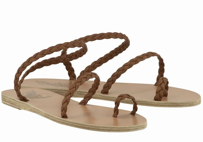 Chocolate Ancient Greek Sandals Eleftheria Leather Women Braided Sandals | BAF32RI