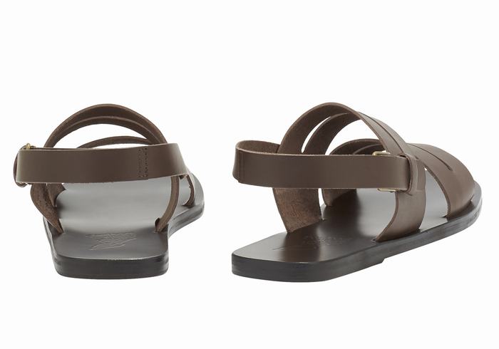 Chocolate Ancient Greek Sandals Irodotos Leather Men Casual Sandals | HZJ5579TK